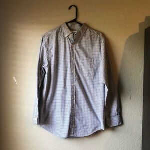 Haggar Shirt Men’s Blue & Tan Checked Long Sleeve Button Down Classic Top Medium